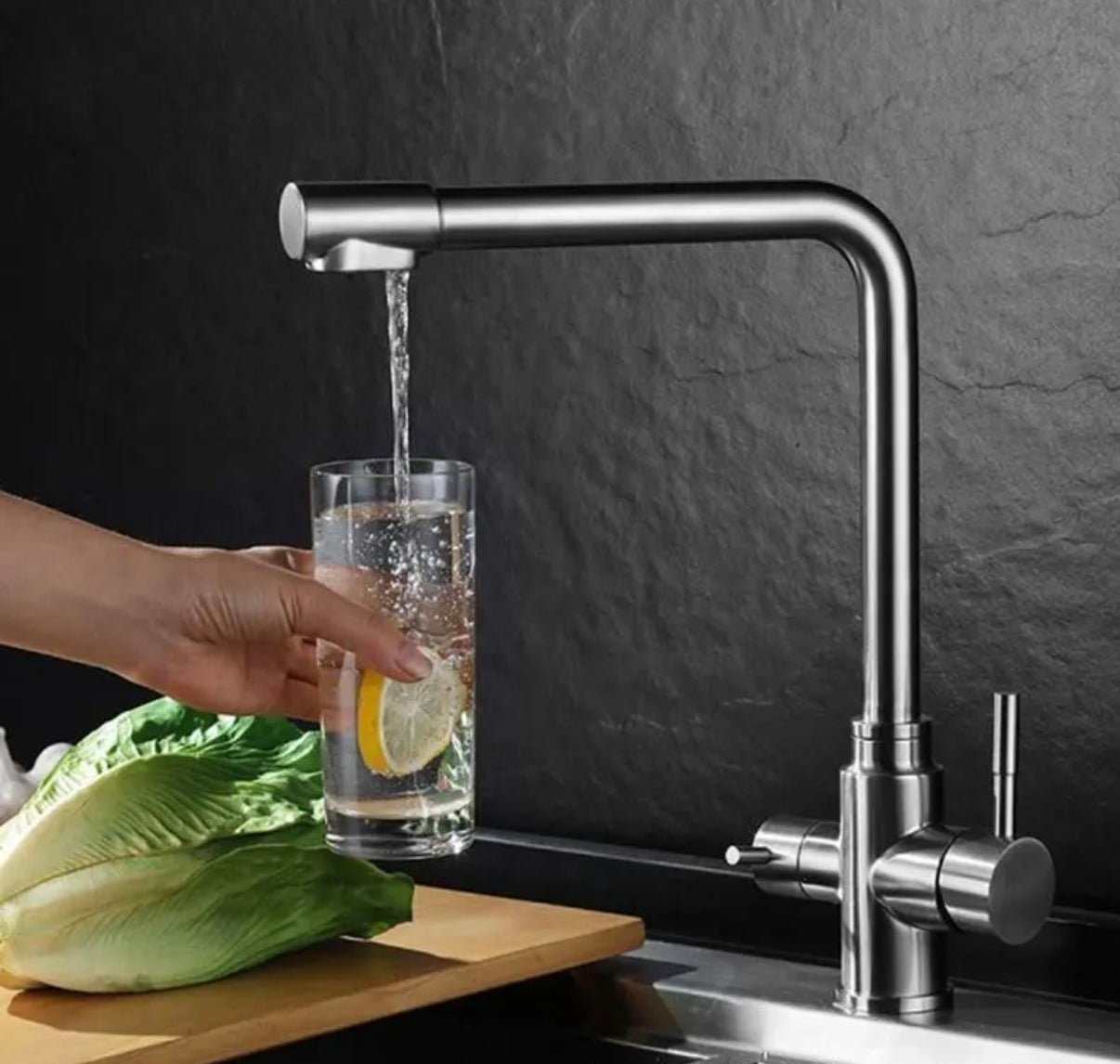 Trade Shop 3-Way Kitchen Mixer Tap – Hot, Cold & Filtered Water, 360° Swivel Spout Silver