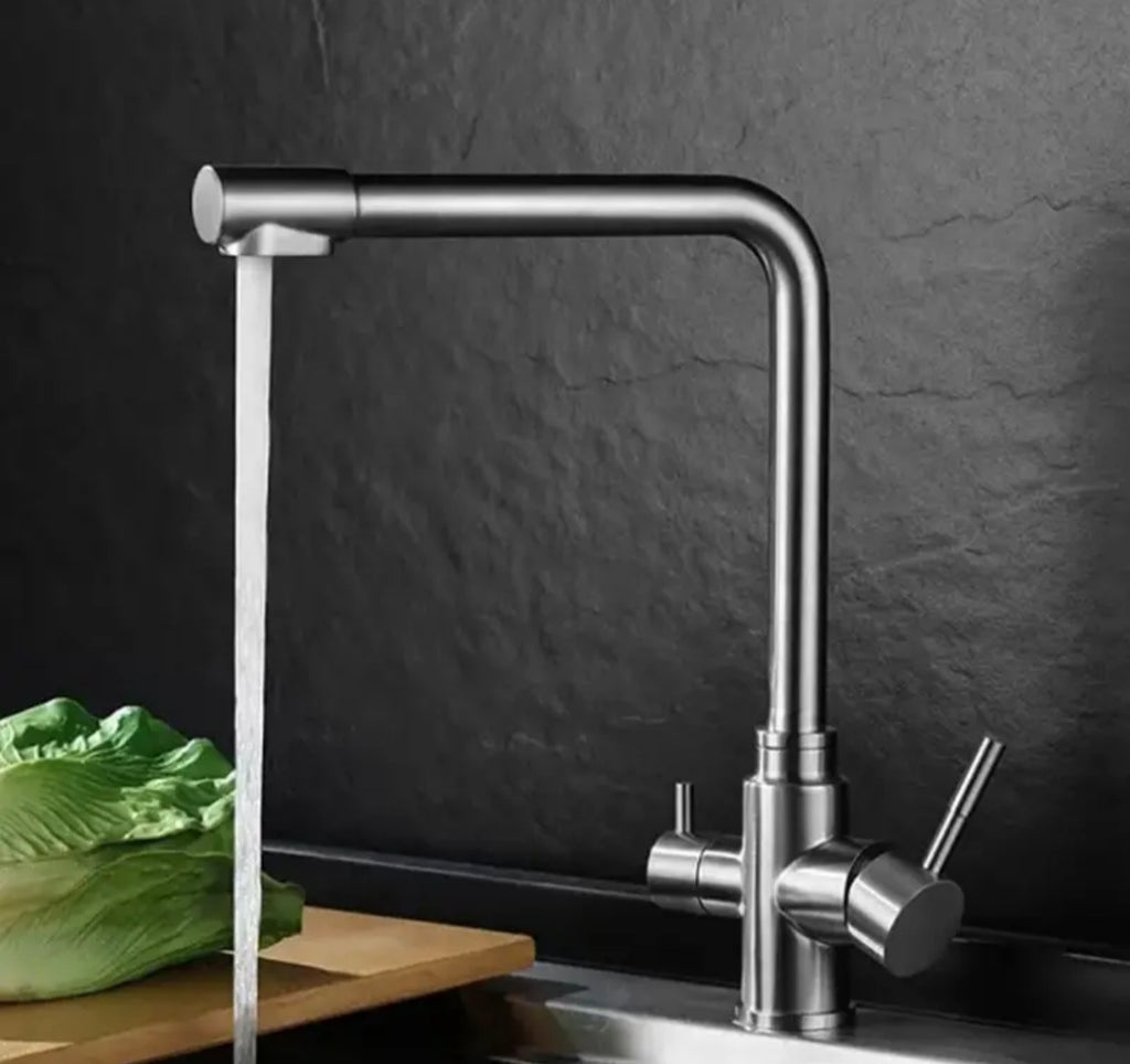 Trade Shop 3-Way Kitchen Mixer Tap – Hot, Cold & Filtered Water, 360° Swivel Spout Silver
